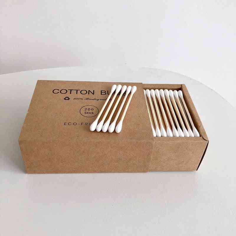 100/200pc Double Head Cotton Swab , Bamboo Cotton Swab - Wood Sticks Disposable Buds Cotton For Beauty Makeup
