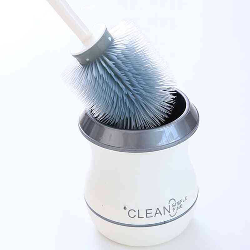 Toilet Brush Long Handle Soft Rubber Cleaning Brush With Base - Bathroom Cleaning Tool Bathroom Accessories