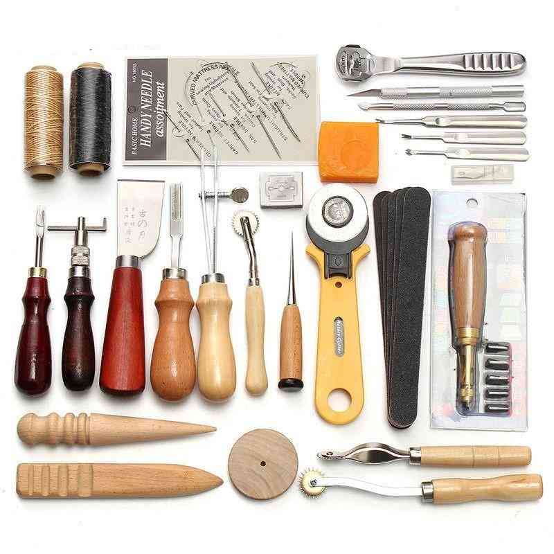 Leathercraft Tools Kit - Hand Sewing Stitching Punch Carving Work Saddle Leathercraft Accessories