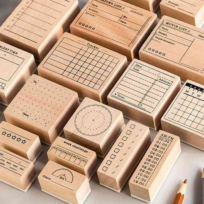 Vintage rekord memo lista tidsplanerare stämpel - DIY trä gummistämplar för scrapbooking