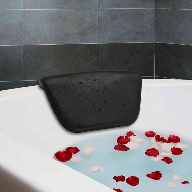 Hot Spa Pu Bath Tub Pillow, Cushion With Non Slip Suction Cups - Ergonomic Home Spa Headrest For Relaxing Head, Neck, Back