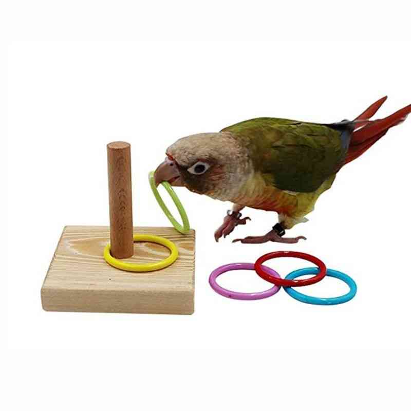 Wooden Bird Parrot Platform Plastic Ring Intelligence Training Chew Toy