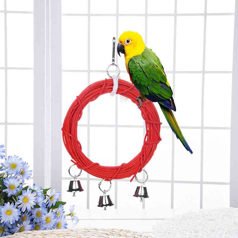 Trästativ lekställ, gungaträring för papegojahängande leksaker med klocka - a1