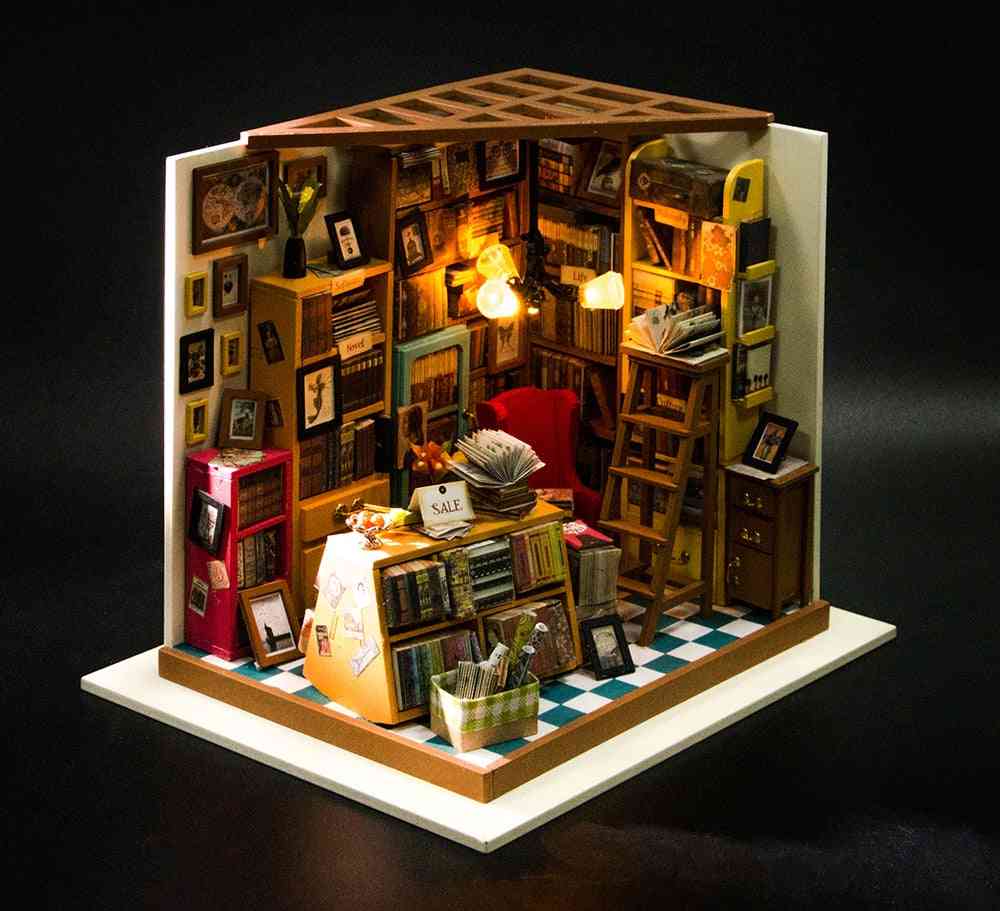 Sam's studeerkamer met meubels, kinderen volwassen miniatuur houten poppenhuis -