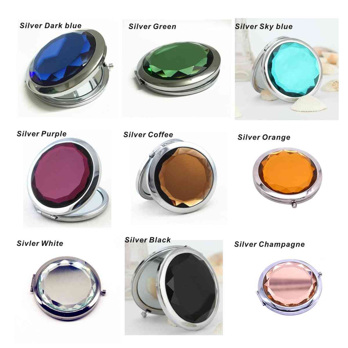 1 buc cristal de lux, portabil .round, oglindă de machiaj pliată - oglindă compactă auriu / argintiu pentru machiaj personalizat