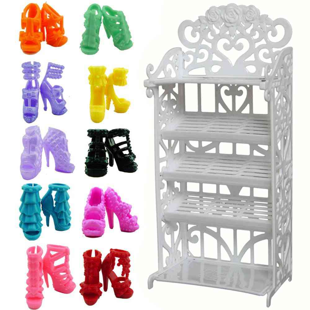 Doll Accessories -shoes, Cabinet, Storage Rack And Cloth Hanger For Barbie