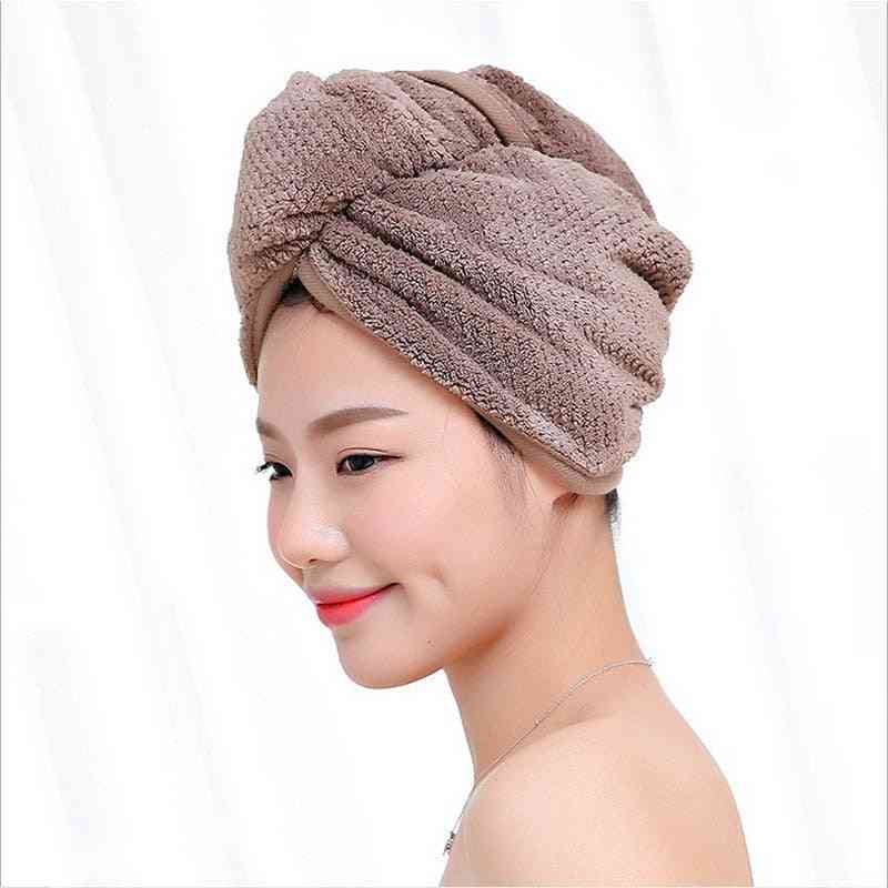 Toalla de tela de microfibra para el cabello de secado rápido - gorro de ducha, toalla de baño turbante absorbente para dama - café 23x60cm