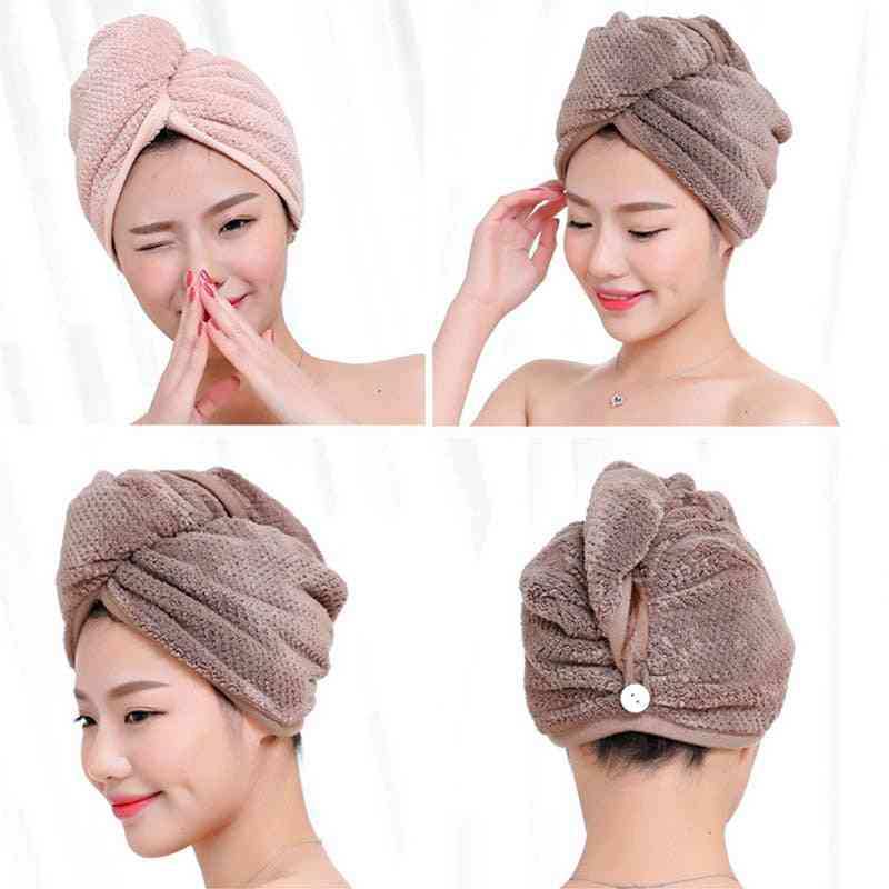 Toalla de tela de microfibra para el cabello de secado rápido - gorro de ducha, toalla de baño turbante absorbente para dama - café 23x60cm