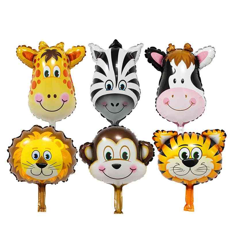 Hliníkový film kreslený balón mini zvířecí hlava, lev, kráva, žirafa, tygr, opice