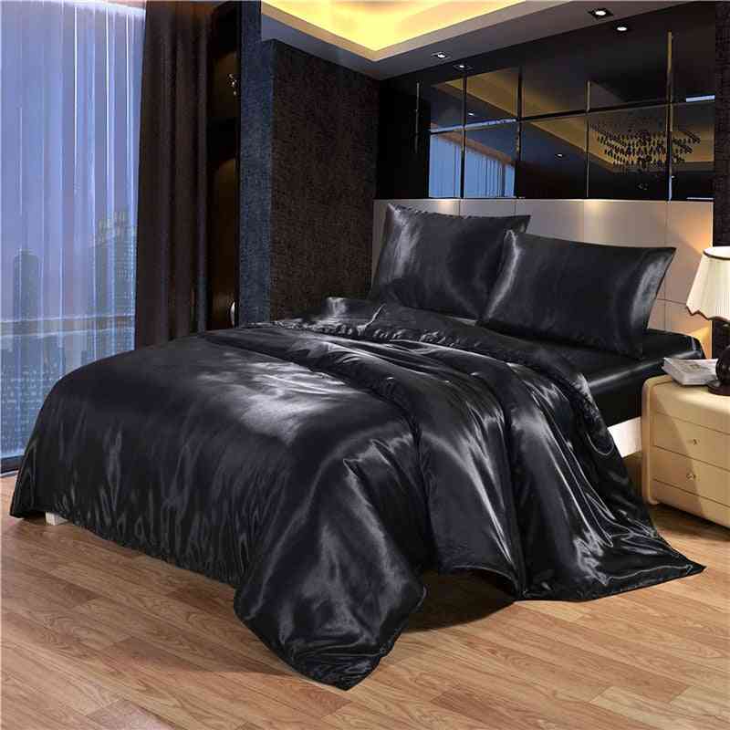 White Black Bedding Sets, King Size Double Satin Silk Summer Used Single Bed Linen Luxury Bedding Kit Duvet Cover Set