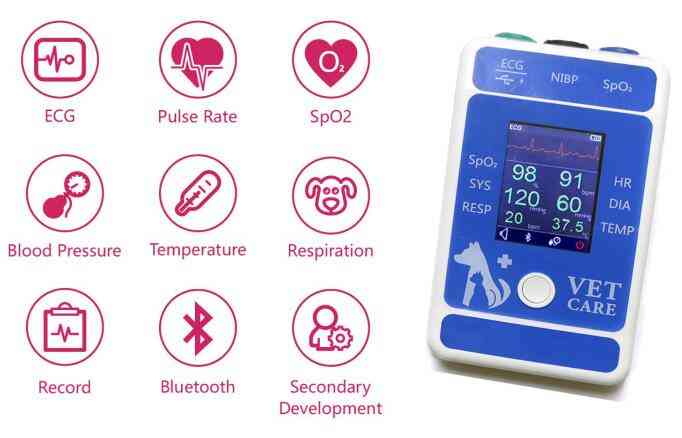 Afișaj LCD tft de 2,4 inci veterinar portabil - monitor pacient bluetooth spo2