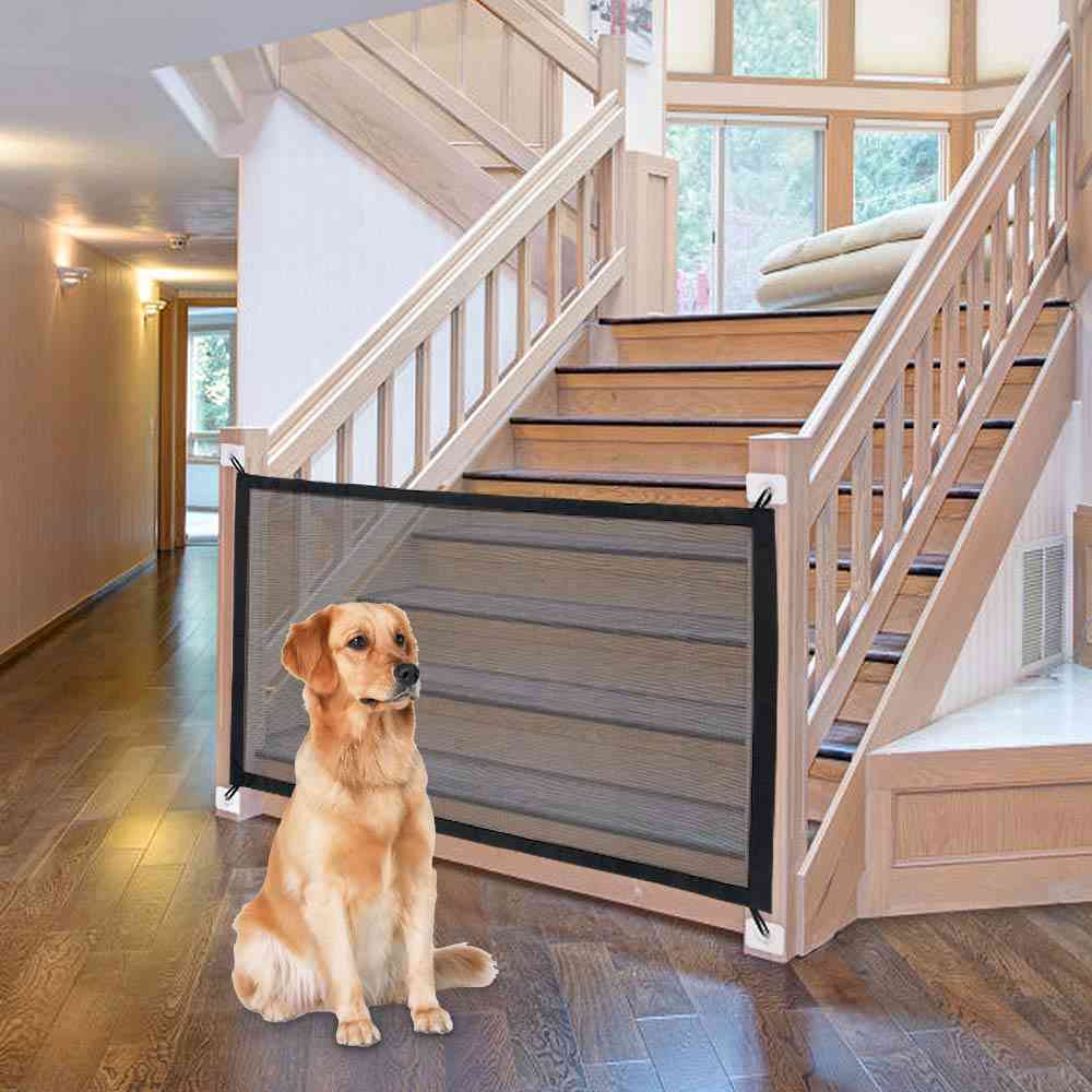 Brama dla psa pomysłowe ogrodzenie z siatki do wewnętrznych i zewnętrznych materiałów do bezpiecznej bramy bezpieczeństwa, siatka zabezpieczająca dla psa - czarna / 110x72 cm