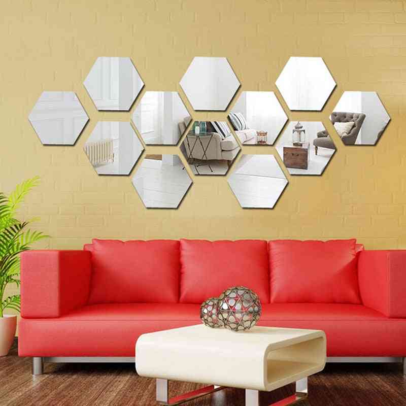 Hexagonal 3d Decorative Mirror Wall Stickers For Living Room, Restaurant