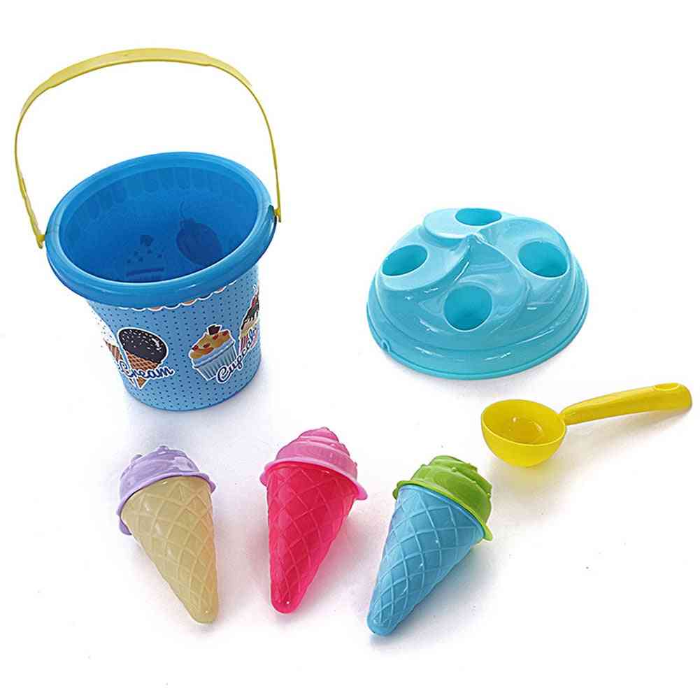 8 sztuk na zewnątrz plaży wiaderko do lodów chochla model do zabawy piaskownica, letnie zabawki do piasku plażowego dla dzieci - niebieskie