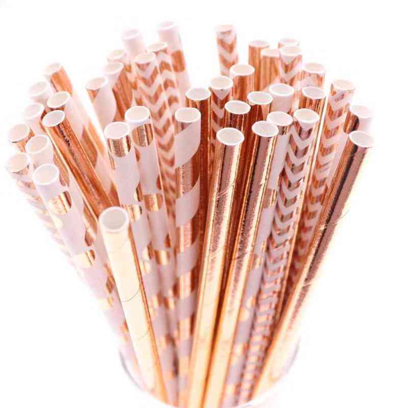 Aluminum Rose Gold Foil Paper Straws Stripe Dot Mixed Birthday Party Decoration