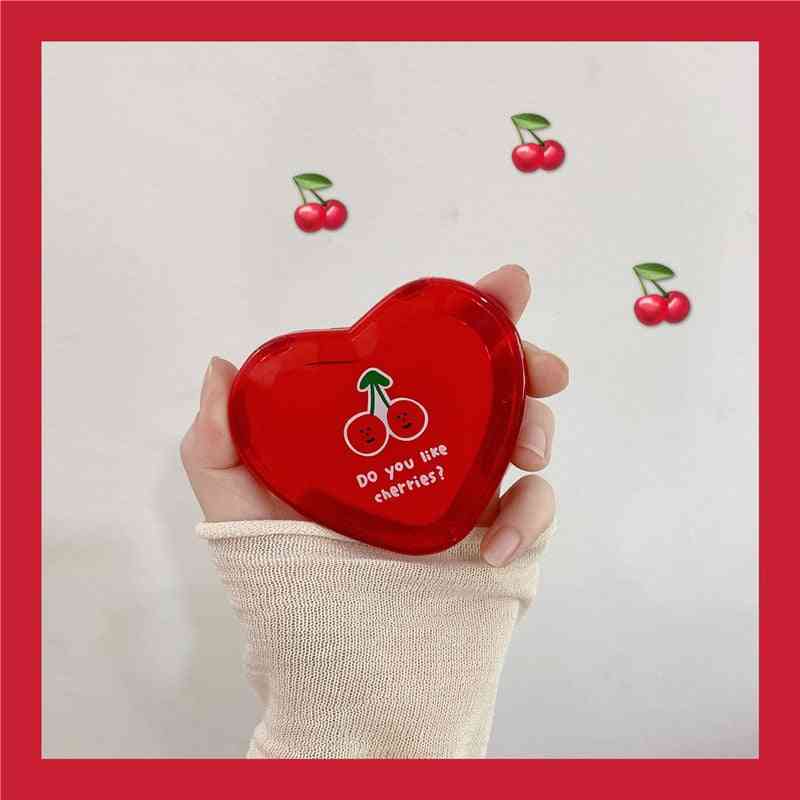Mini hordozható kétoldalas összecsukható szív alakú cseresznye sminktükör