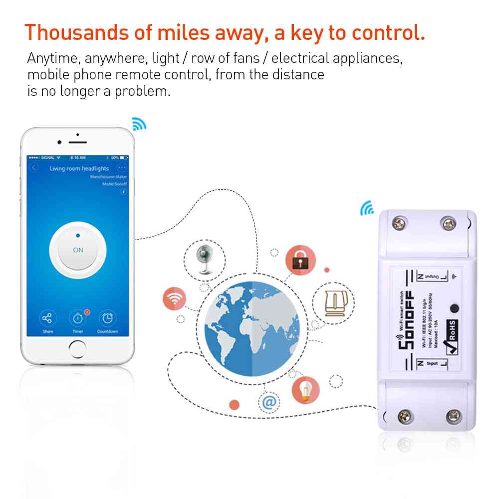 Sonoff basic draadloze wifi schakelaar afstandsbediening automatisering module diy timer universele smart home 10a 220 v ac 90-250 v -