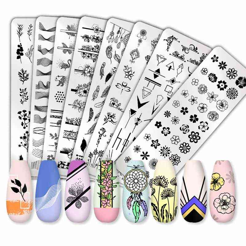 Flower Geometry Nail Stamping Plates Image Stencil For Nails Polish Printing Templates