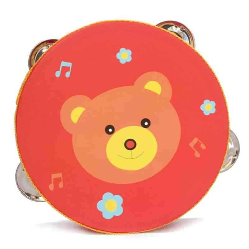 15 cm tecknad trätrumma handhållen tamburin freestyle handklocka - musikalisk slagverksinstrument för familjefest barn tamburin - A