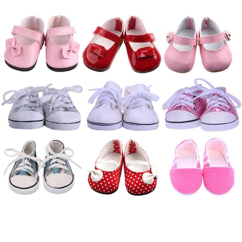 Bílé trubkové plátěné oděvní boty pro americkou a novorozenou panenku