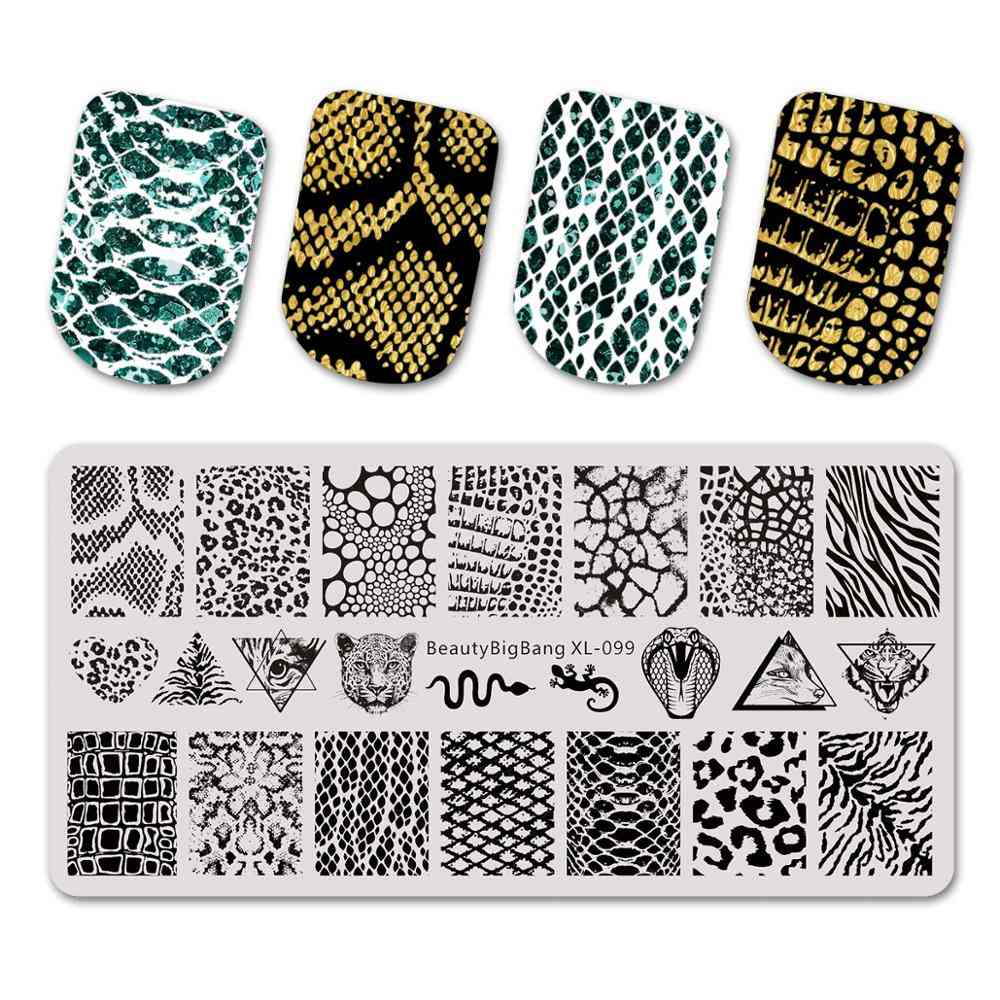 Nail Stamping Plates - Natural Animal Snake Scale, Flower, Wolf Theme Image Stencil