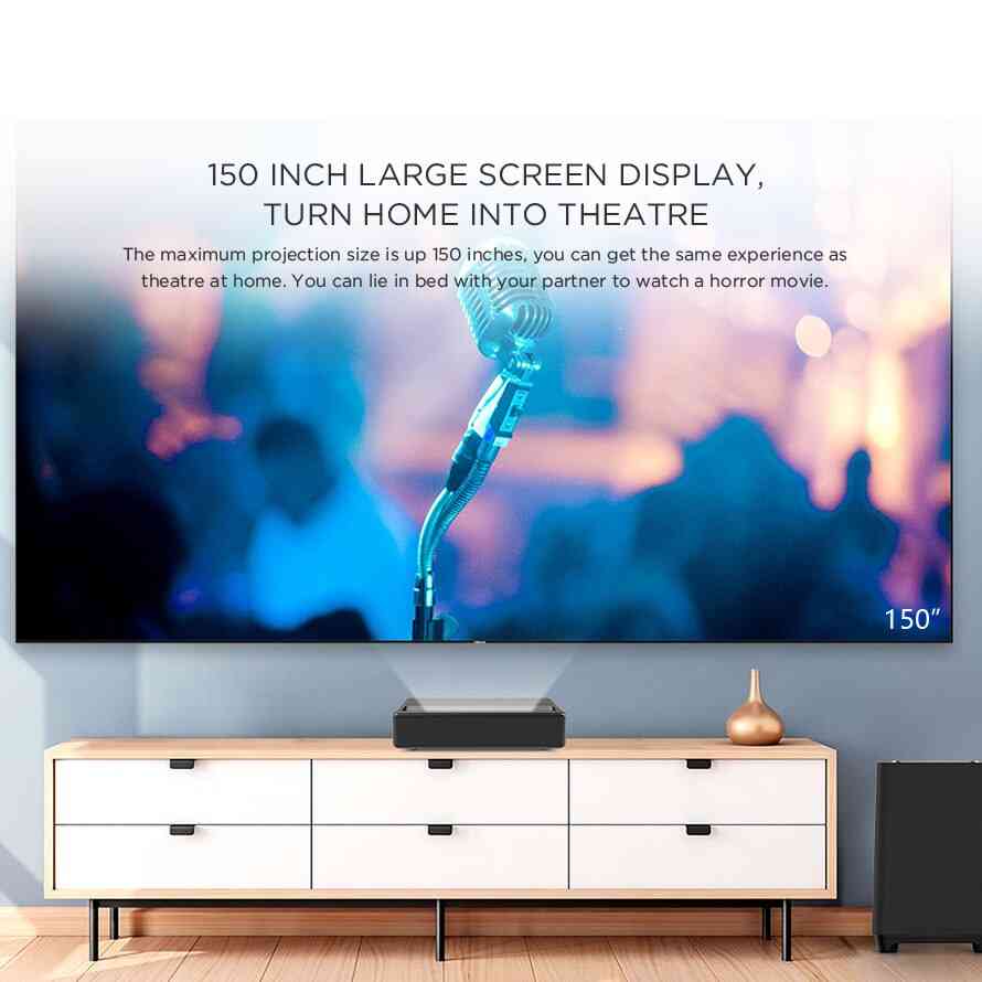 Laserski projektor z ultra kratkim metanjem - 1688 lumnov 150 '' 1080p fhd wifi bluetooth domači kino