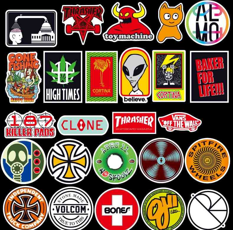100 stk skateboard motemerke logo vanntett klistremerke til bagasje, bil, guaitar, skateboard, telefon, laptop, sykkel klistremerker -