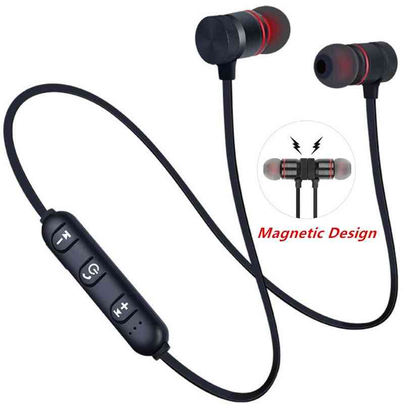 Magnetisk trådløs 5.0 bluetooth nakkebøjle øretelefon sport med mikrofon til alle telefoner - sort