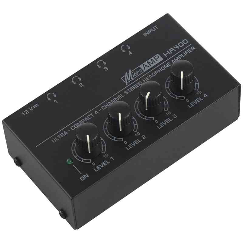 Amplificatore per cuffie mini o stereo ultracompatto a 4 canali con alimentatore -