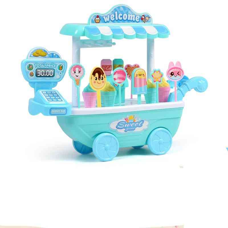 Barn rollespill, pedagogisk leketøy- mini godterivogn avtakbar isbutikk leketøy kassaapparat krismas gave - lyseblå