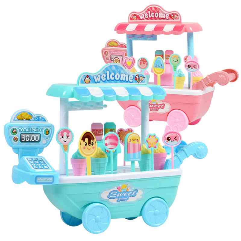 Lasten roolileikki, opettavainen lelu - minikarkkikärryt irrotettava jäätelömyymälä lelu kassakone joululahja