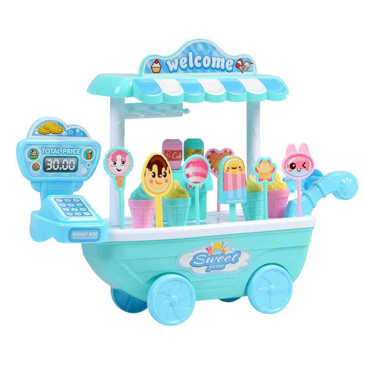 Barn rollespill, pedagogisk leketøy- mini godterivogn avtakbar isbutikk leketøy kassaapparat krismas gave - lyseblå