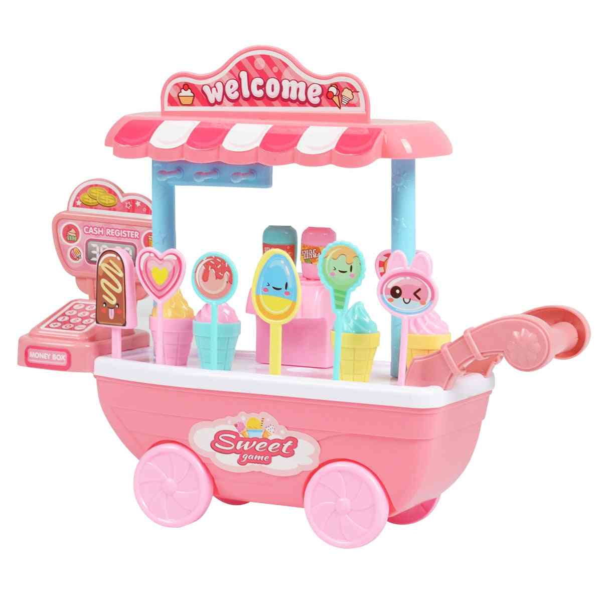 משחק תפקידים לילדים, צעצוע חינוכי- מיני עגלת ממתקים נתיקת חנות גלידה צעצוע קופה רושמת מתנות