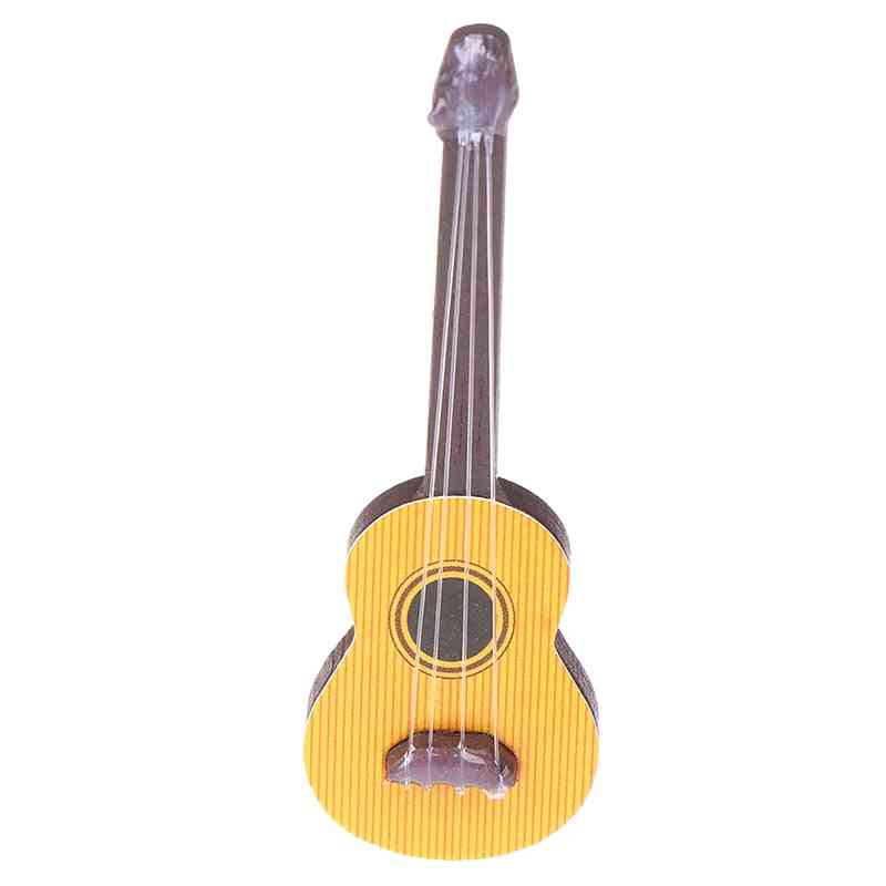 Cute 1pc Guitar- Accessories Dollhouse Miniature Instrument Part For Home Decor Kid Wood Furniture Craft Ornament 1/12 Scale