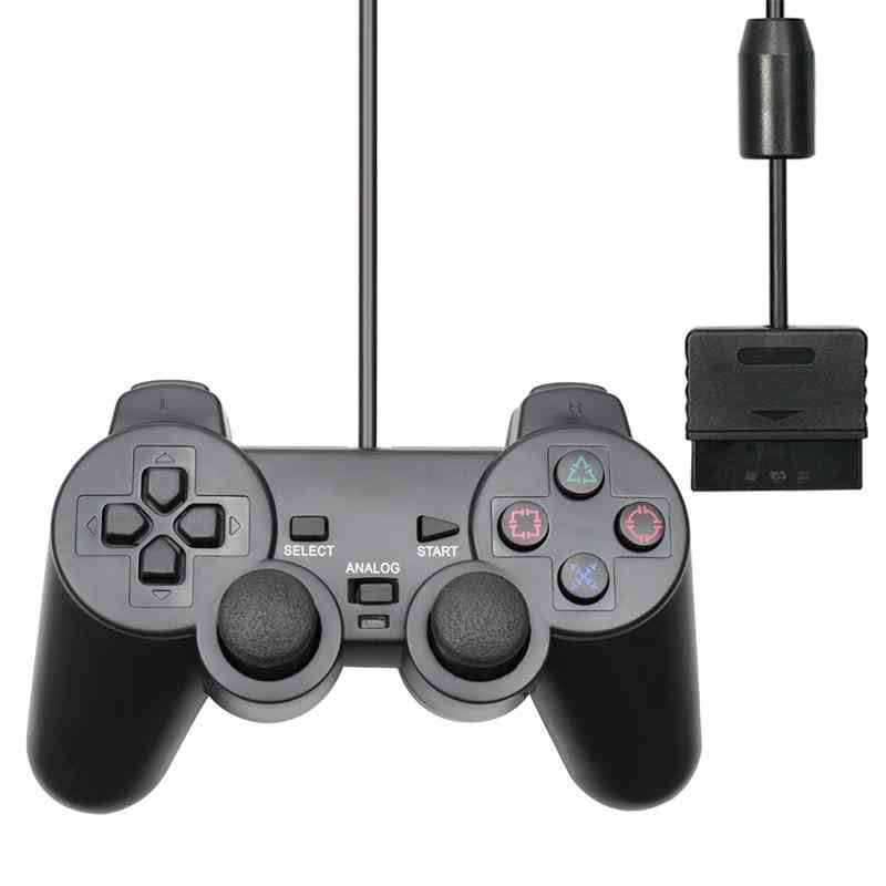 Trådbunden gamepad, joystick för sony ps2-kontroller - vibrationschock joypad-kontroll - svart