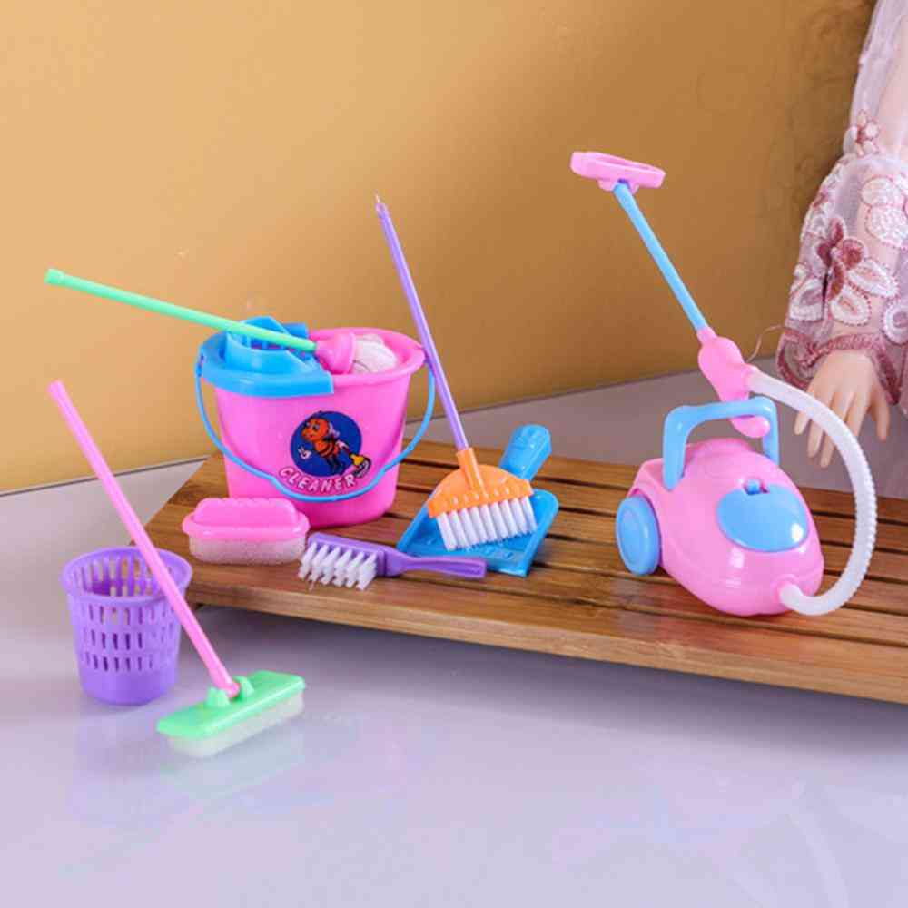9 sztuk domek dla dziewczynki zabawne lalki zestaw do czyszczenia mebli zestaw-wyposażenie domu odkurzacz mop miotła narzędzia udawaj zabawkę-