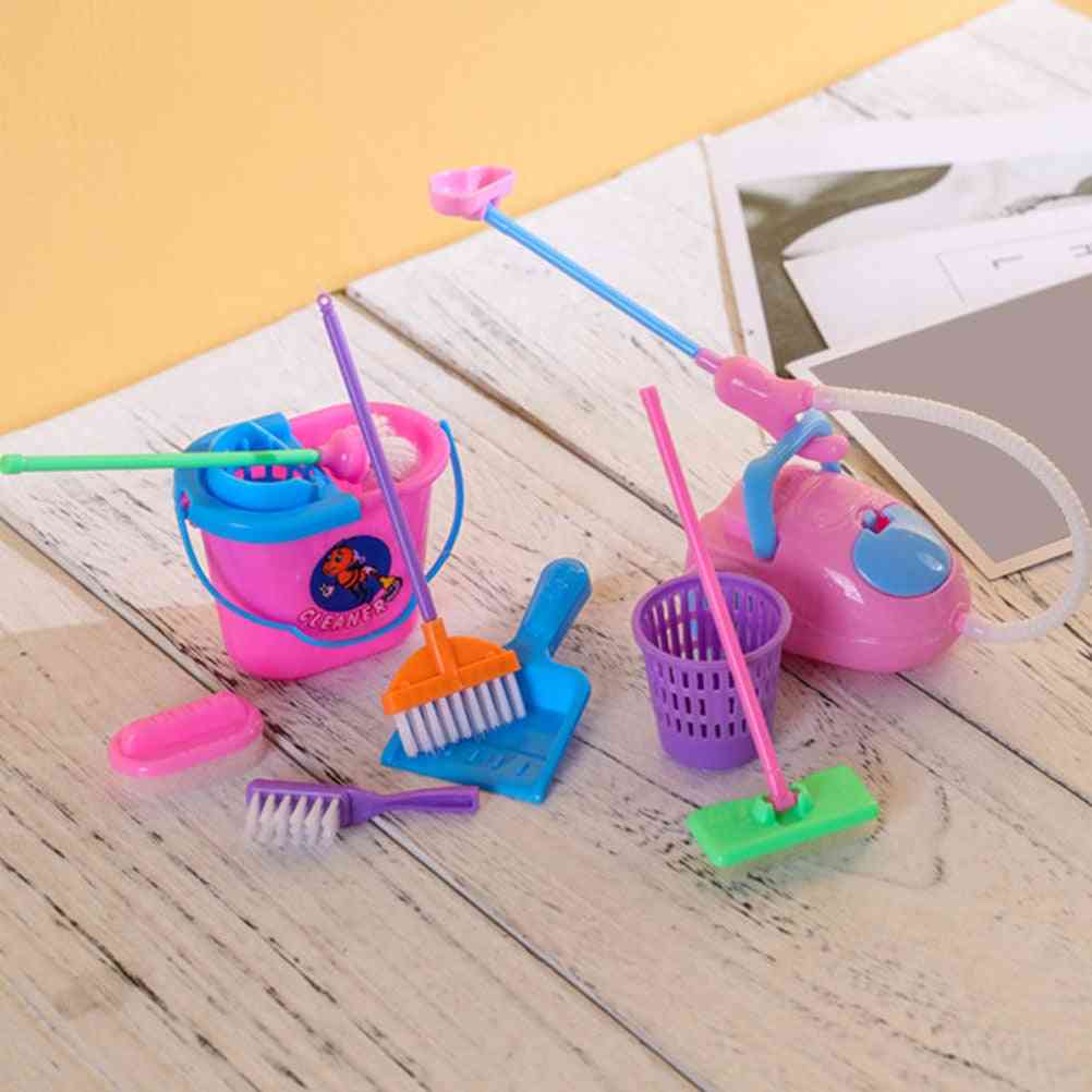 9 sztuk domek dla dziewczynki zabawne lalki zestaw do czyszczenia mebli zestaw-wyposażenie domu odkurzacz mop miotła narzędzia udawaj zabawkę-