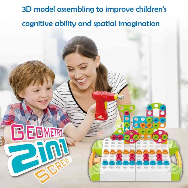 Perceuse électrique vis groupe écrou démontage jouets éducatifs pour enfants 3d puzzle brique boîte à outils ensembles - 119 pièces avec boîte