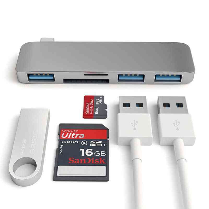 5-in-1 Thunderbolt 3 Adapter Usb Type C Hub Dock Dongle With Tf Sd Card Reader, Usb 3.0