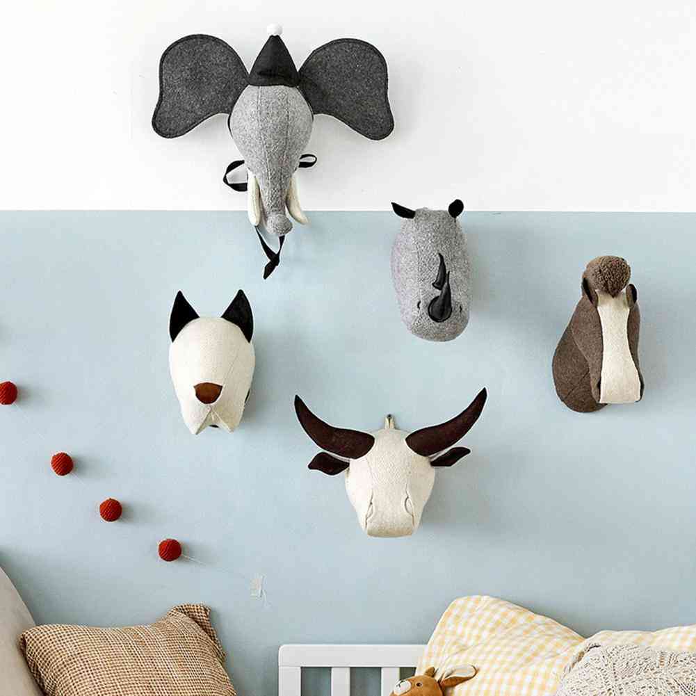 3d cabeças de animais elefante rinoceronte brinquedos de pelúcia - decoração de parede para quarto de bebê decoração de aniversário - um