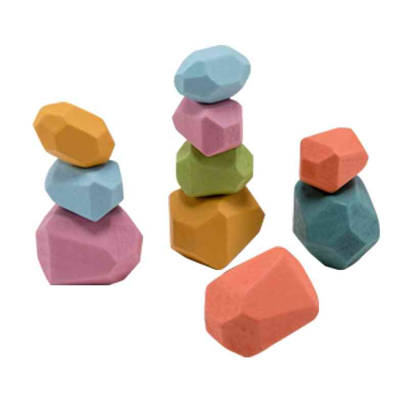 Wooden  Building Block Colored Stone - Creative Educational