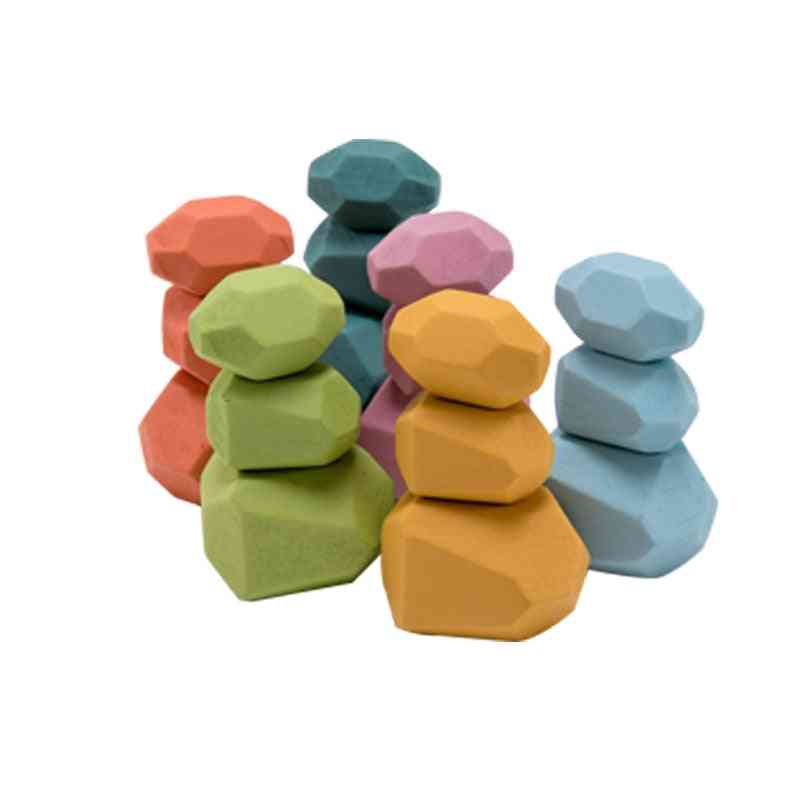 Wooden  Building Block Colored Stone - Creative Educational
