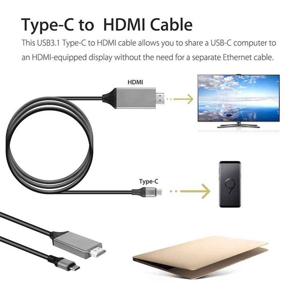 Typ-c till hdmi hdtv 4k-kabel för samsung galaxy note 8 9 s10 + plus (svart) -