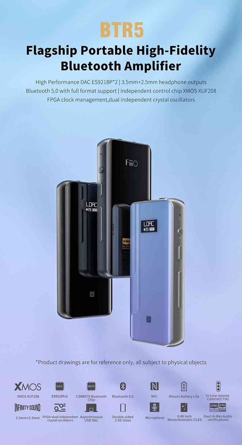 Usb dac bluetooth 5.0 hovedtelefonforstærker ansætter 3,5 mm 2,5 mm afbalanceret aac / sbc / aptx / aptx ll / aptx h / ldac - btr5 balck og etui