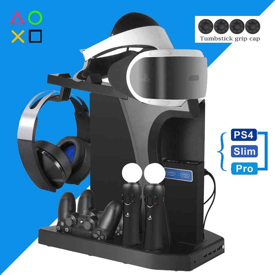 Dual Charging Station For Ps4 Pro Slim, Vertical Stand - Cooling Fan, Headset Holder