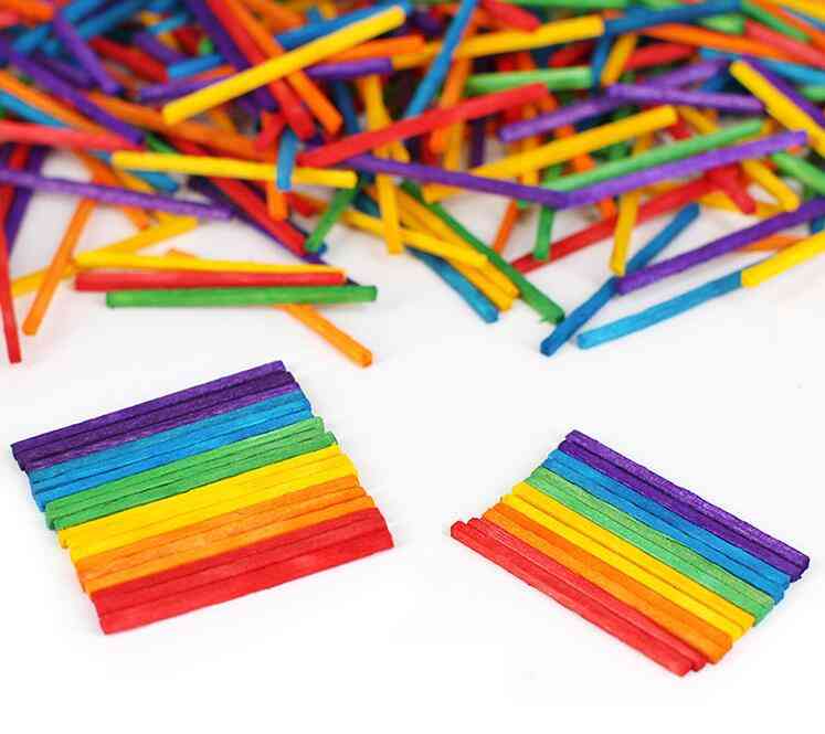 1000stk farve matchstick træpinde børnehavebørn - håndmateriale kreativt træ, DIY håndværk decoupage træpynt Gyh - farverig