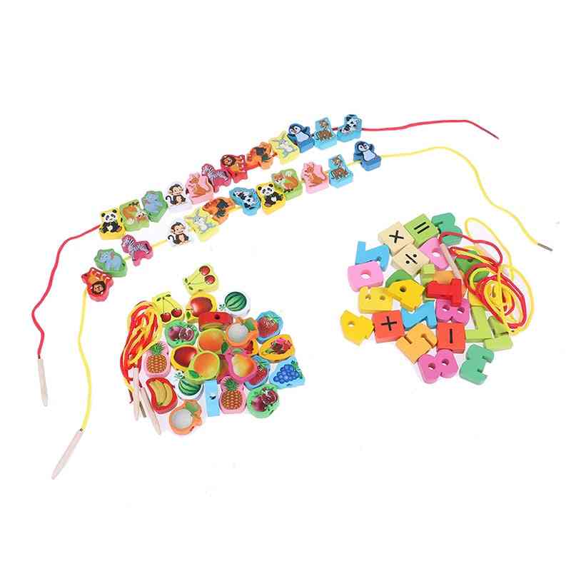 Cartoon Fruit, Animal, Stringing Threading And Wooden Beads Educational For