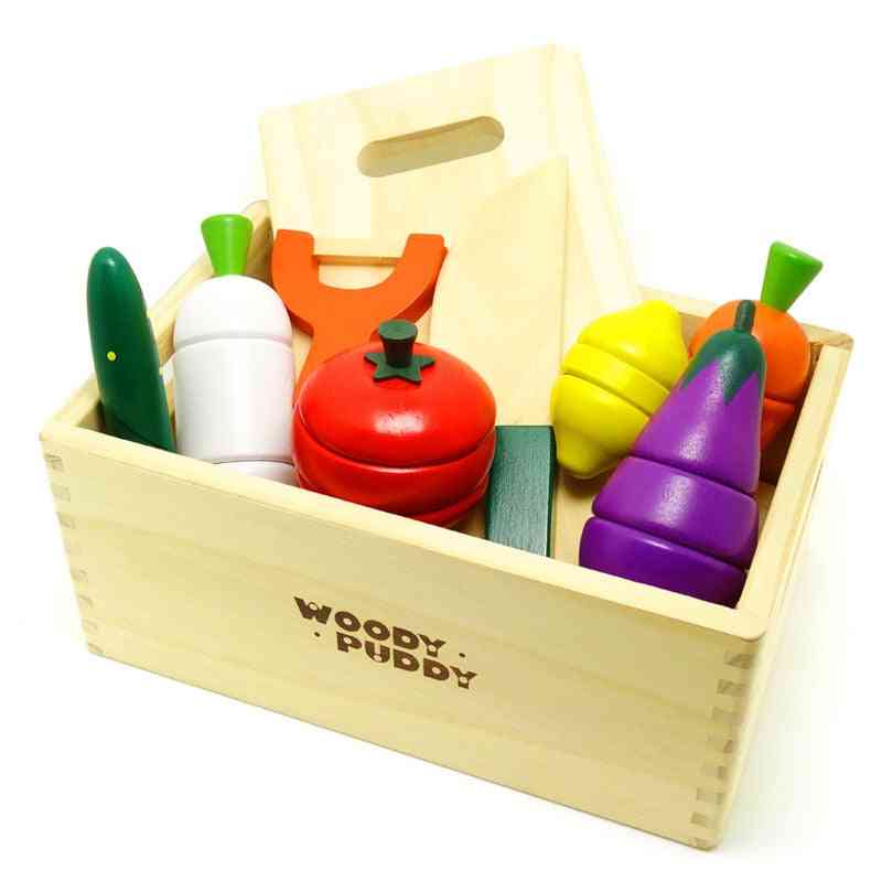 Montessori klippa frukt och grönsaker leksaker trä klassiska spel- simulering köksserie, tidig utbildning gåva spela hus leksak - en