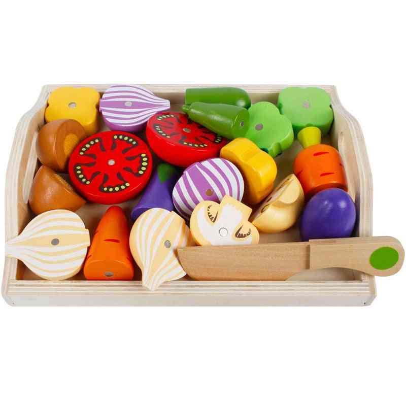 מונטסורי צעצועי פירות וירקות חתוכים משחק קלאסי מעץ - סדרת מטבח סימולציה, צעצוע ביתי לחינוך מוקדם - א