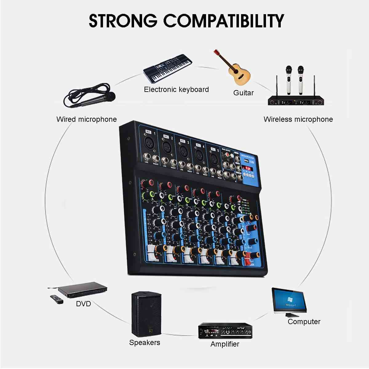 Bluetooth Digital Mikrofon Sound Mixer mit USB, DJ Sound Mixing 48V Verstärker für Karaoke Ktv Match Teil -